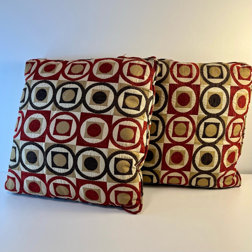 Throw Pillows 2 pc Geometric Pattern - Burgundy, Brown, Cream
